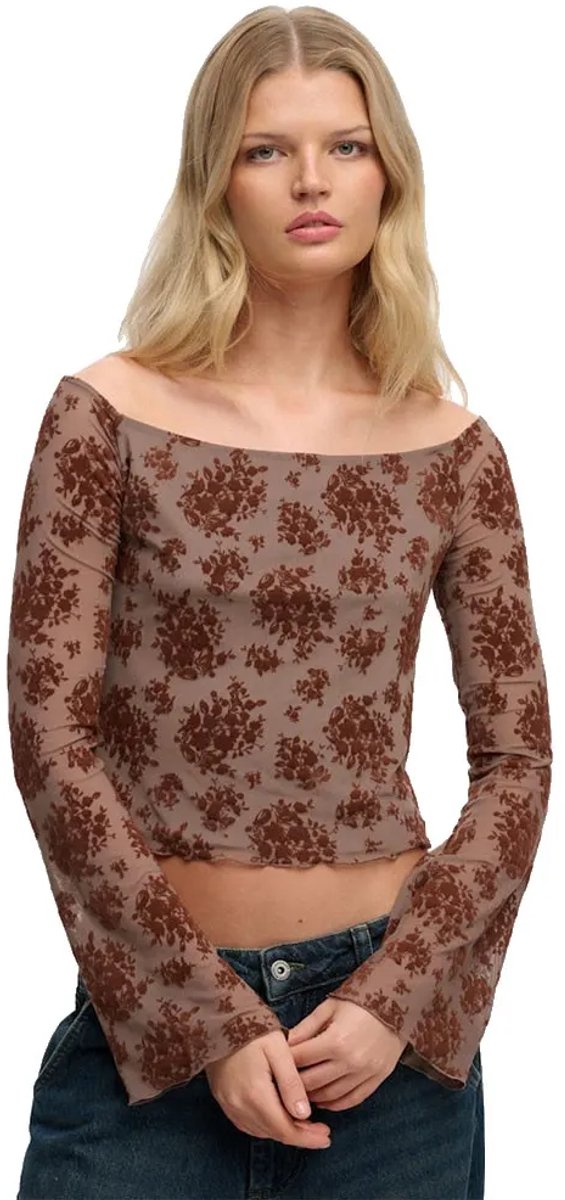 Superdry Flocked Mesh Top Met Lange Mouwen Dames Tops Musbruin