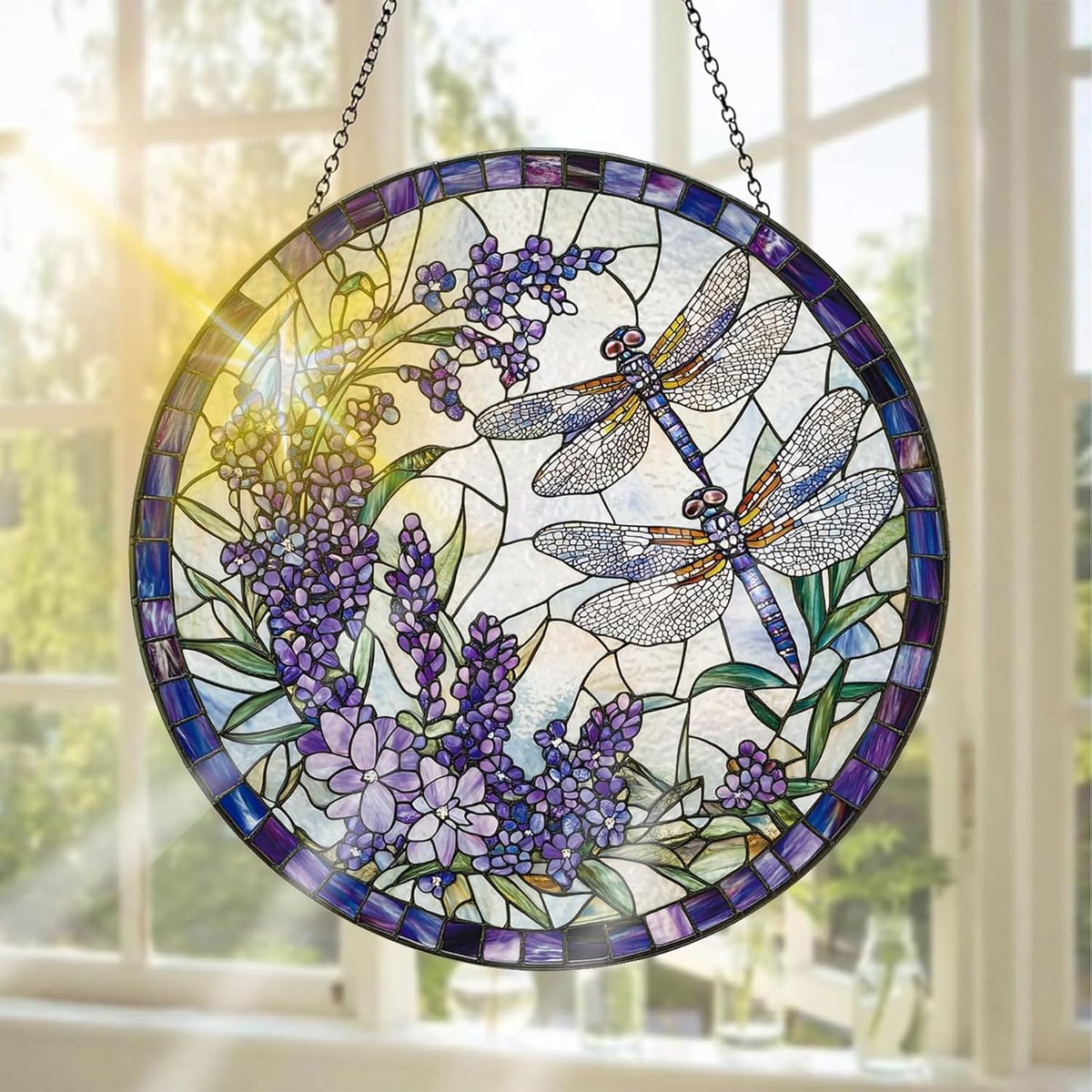 SnelShoppen - Handgemaakte Stained Glass Raamdecoratie - 20x20cm Kleurrijke Glazen Vensterstickers voor Tuin, Binnen, Buiten en Feestdagen