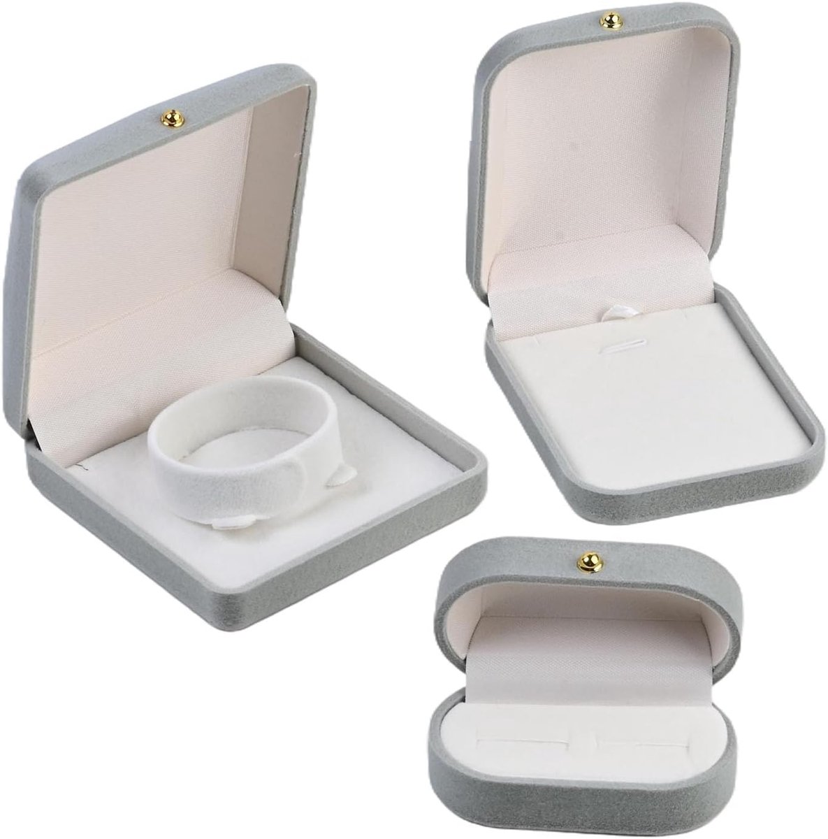 SnelShoppen - Set van 3 kleine fluwelen geschenkdoosjes in grijs voor sieraden, sieradendoosje voor halskettingen, armbanden, ringen en cadeaus