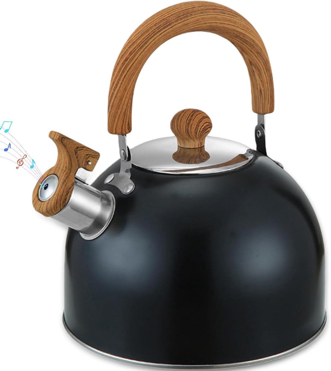 Waterketel Inductie - Roestvrij Staal - Thee en Koffie - Met Fluitsignaal - 3 Liter - Zwart