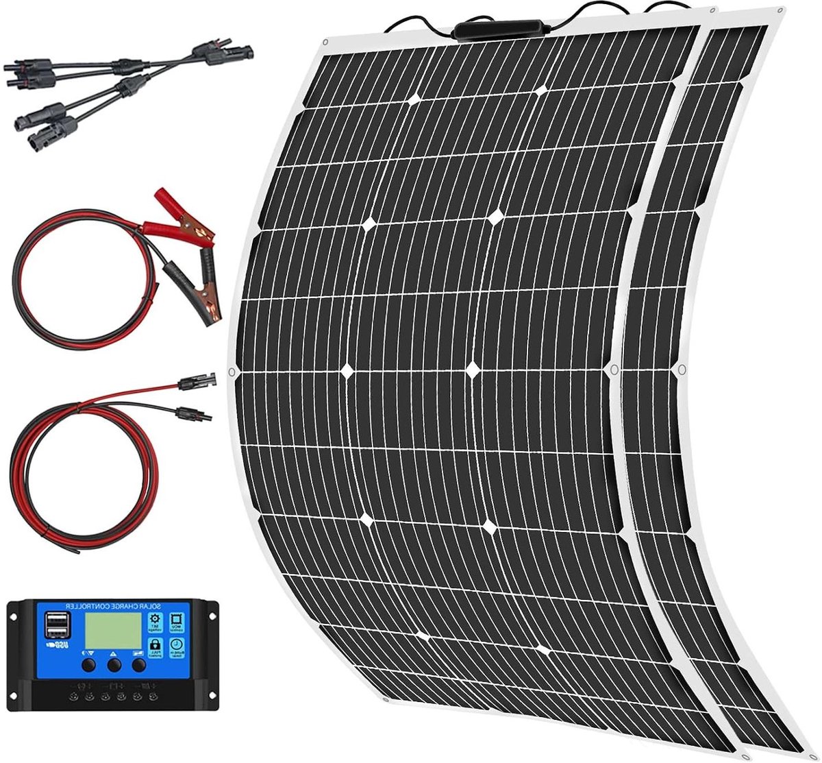 Zonnepaneel Kit - Flexibel Paneel - Energie Opwekken - Hoge Efficiëntie - 200W 12V - Zwart