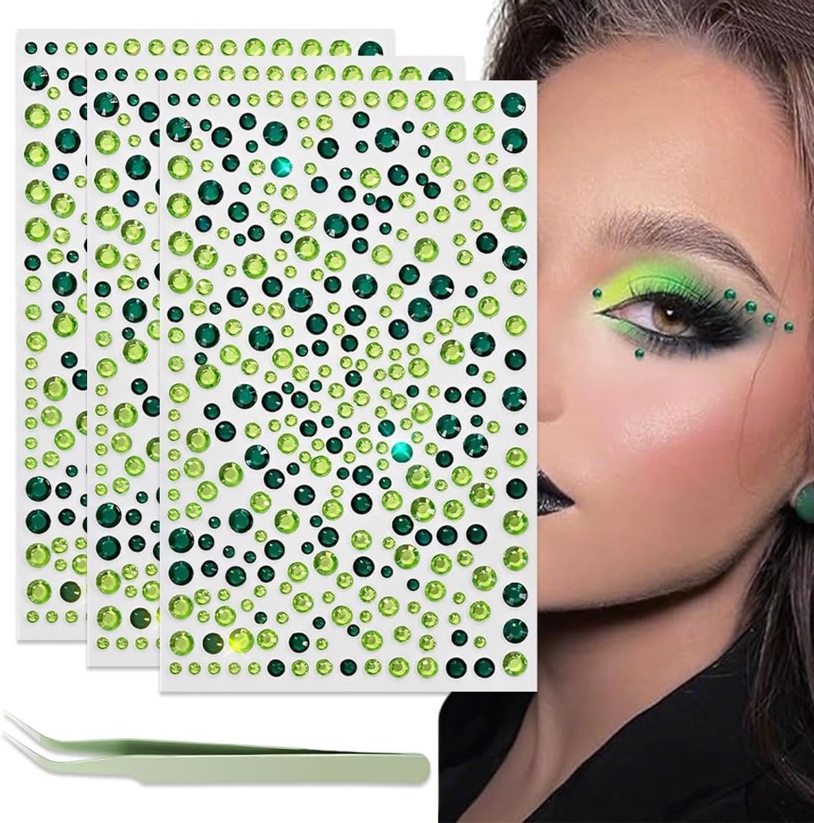 Groene gezichtsedelstenen voor festivals en evenementen, strass-stickers voor make-up en nagels, perfect voor een sprankelende look