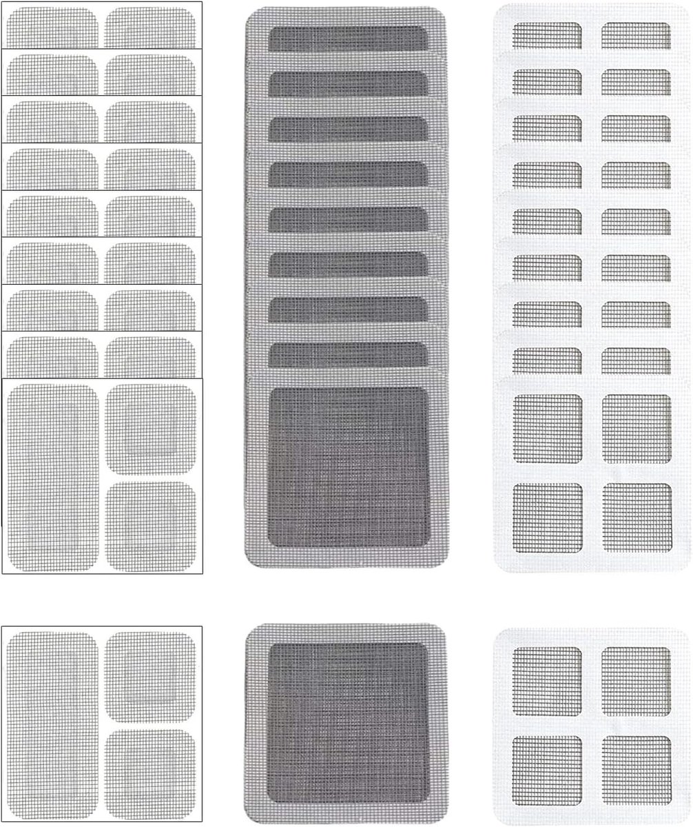 Reparatiepleisters voor muggennetten - 30 stuks, 10 x 10 cm, zelfklevend, glasvezel, ideaal voor snelle gatreparatie van schuifdeuren en vaste ramen.