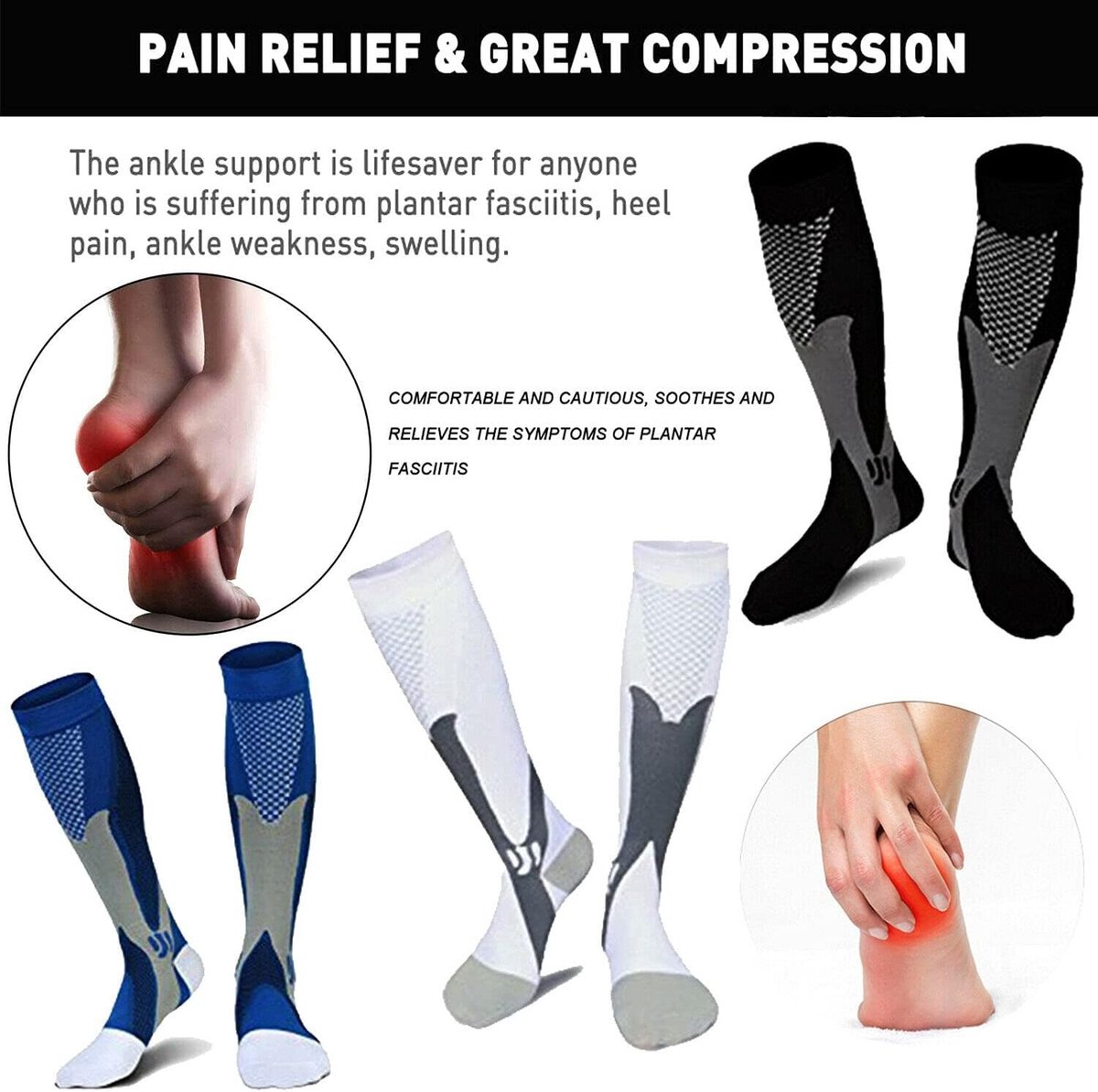 Compressiekousen voor Thrombose, Sport en Reizen - 3 Paar Unisex Compressiesokken voor Optimaal Comfort en Ondersteuning