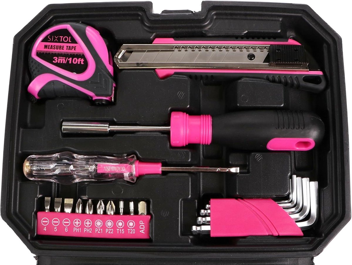 Gereedschapsset - Handgereedschap Koffer - Klusjes Thuis - 66 Delig - Compact formaat - Roze — cadeau in Gereedschap - foto 5