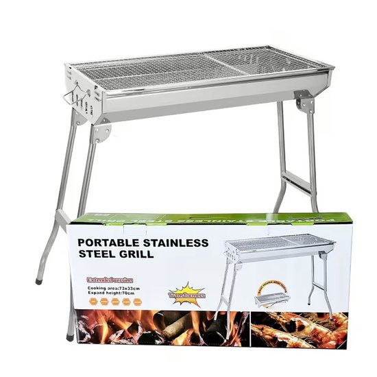 “Draagbare opvouwbare houtskoolgrill met deksel van roestvrij staal - ideaal voor barbecue, kamperen, picknick en festivals - geschikt voor houtskool en briketten” van Merkloos — afbeelding 2