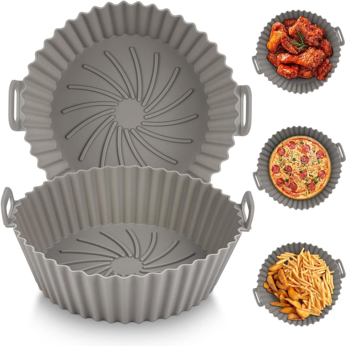 Airfryer Siliconen Pot - Herbruikbare Voering - Lucht Frituren - Anti-aanbaklaag - 2 Stuks 165 cm - Grijs