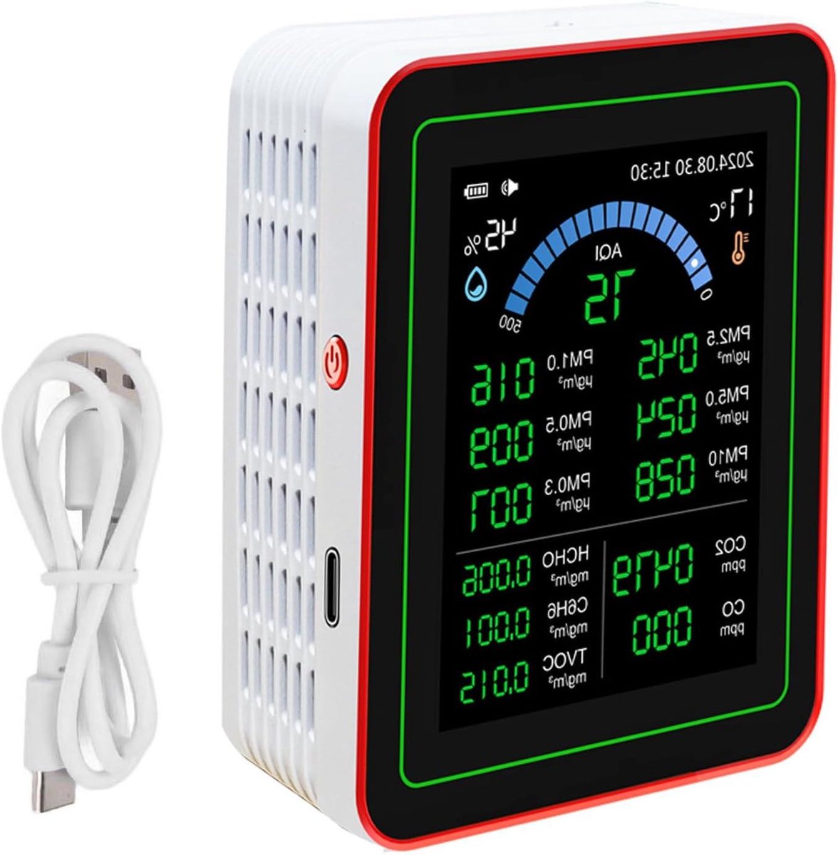 Luchtkwaliteitsmeter - Tester Vochtigheid - Binnenlucht Meten - 18 in 1 Functies - 2.8 Inch Scherm - Wit