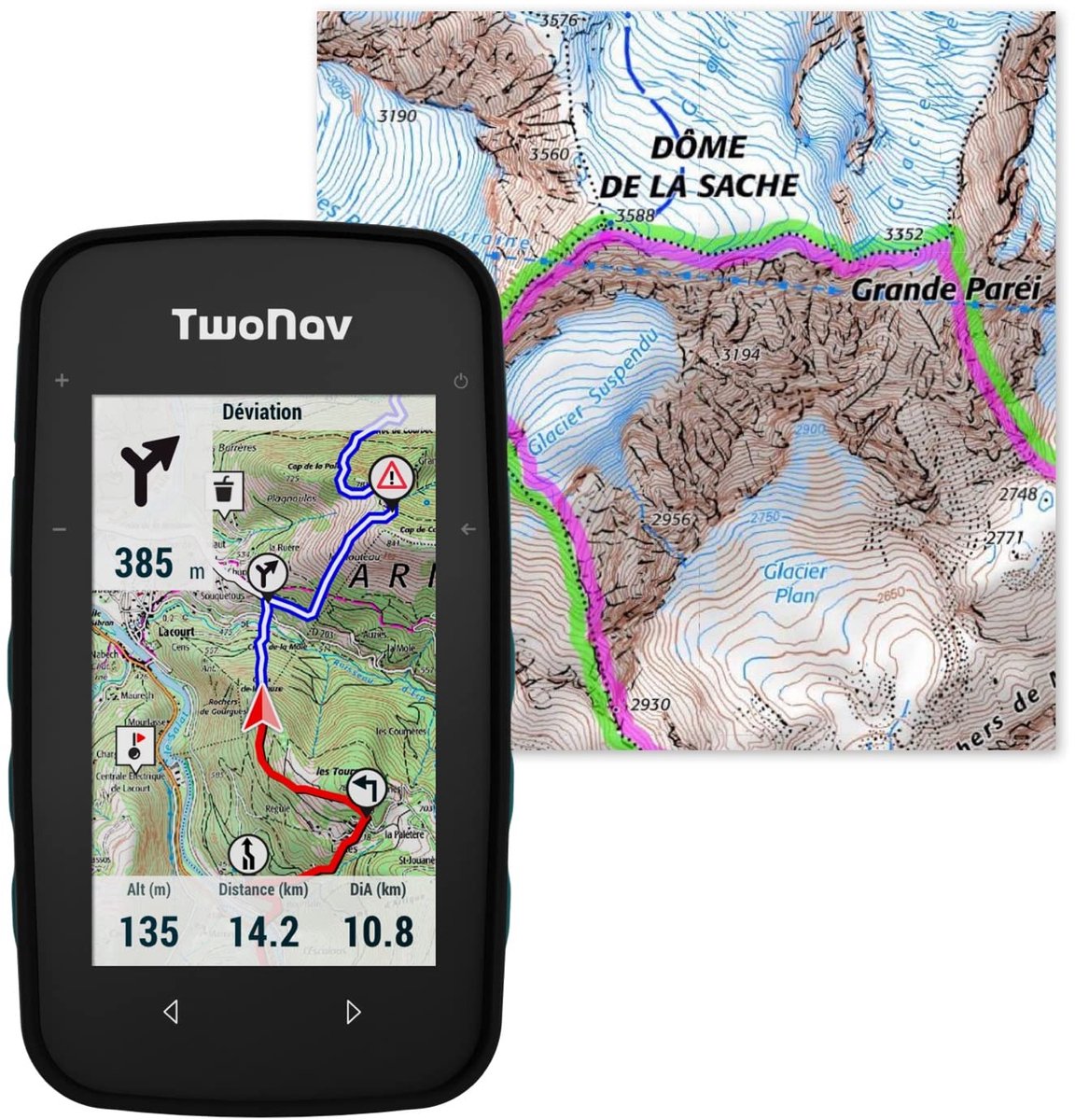 SnelShoppen - TwoNav Cross Plus Sport-GPS (32 GB) met Franse IGN Top25 Kaarten, 3,2 Inch Display, Voor Mountainbike, Fiets, Trekking en Wandelen, Turq
