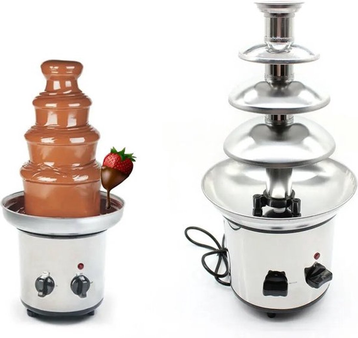 Chocoladefontein met meerdere niveaus - Chocoladefontein met vier niveaus - Chocoladefontein - Fondue - Roestvrij staal - 46 x 22 cm - Zilver