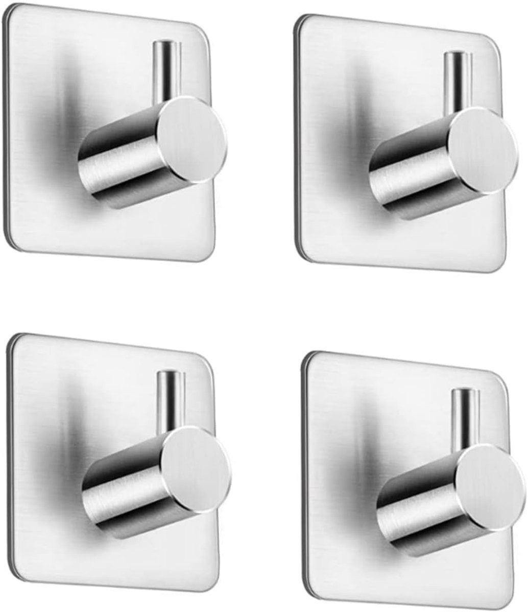 Zelfklevende Haakjes Set van 4 - RVS Wandhaakjes voor Badkamer, Keuken en Toilet - Sterke en Duurzame Haakjes voor Thuis en Kantoor
