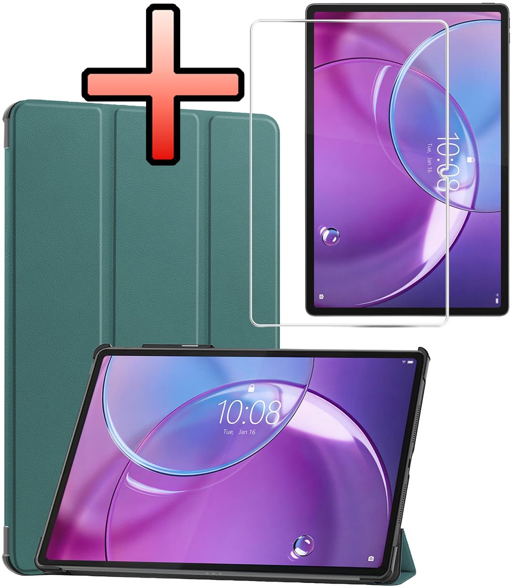 Hoes - Geschikt voor Lenovo Idea Tab Pro Gen 2 - Met Screenprotector - Trifold Bookcase - Hard Cover - Hardcover Book Case - Tablet Hoesje - Donkergroen