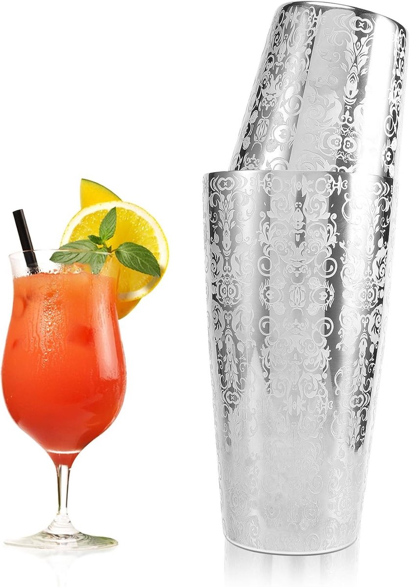 Cocktail Shaker Set van RVS met Creatief Gegraveerd Ontwerp - Professionele Bar Tool voor Mixen van Drankjes en Cocktails