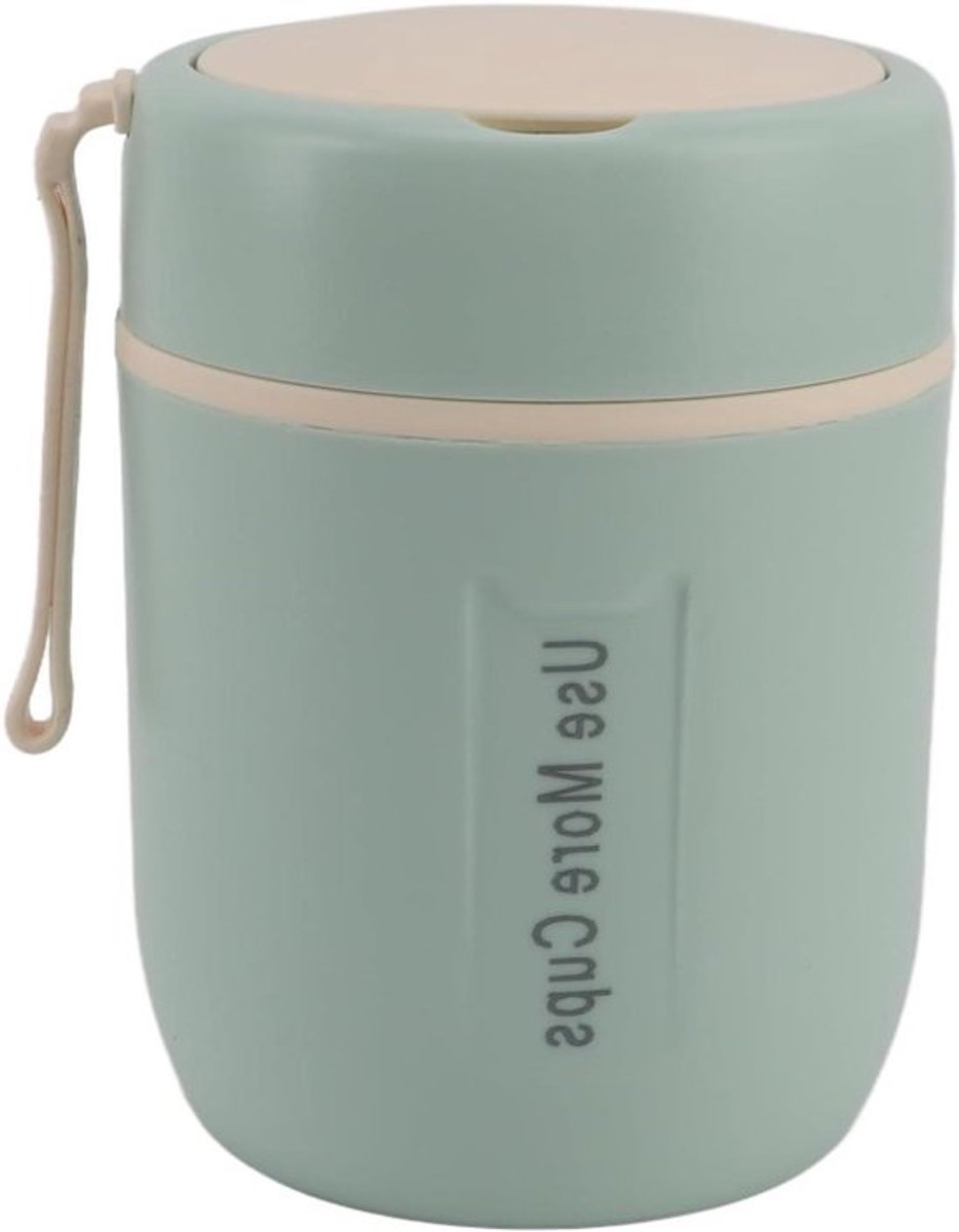 Voedselpot 500 Ml Kindervacuüm Drielaags Roestvrijstalen Pot. Lekvrije Deksel Soepthermoskan voor Warm Eten met Opvouwbare Lepel - Muntgroen, Duurzaam, BPA-vrij.