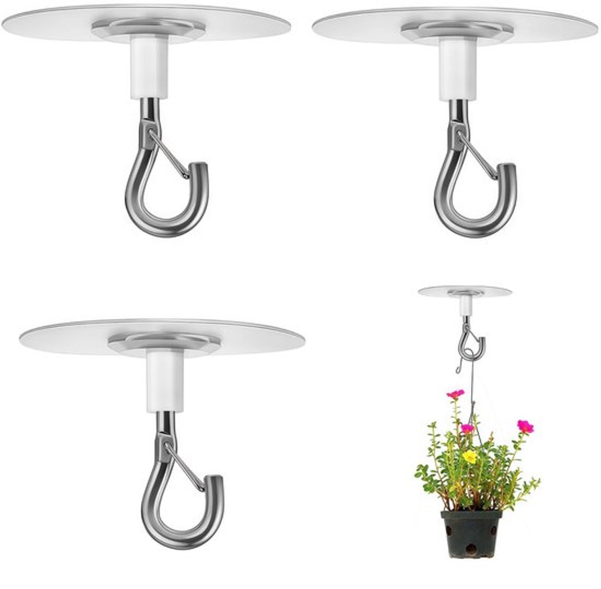 Plafondhaak Sterke Zelfklevende Beugel - 3 Stuks - PVC/RVS - Voor Planten/Lampen - Eenvoudig te Installeren - Betrouwbaar Materiaal - Haak