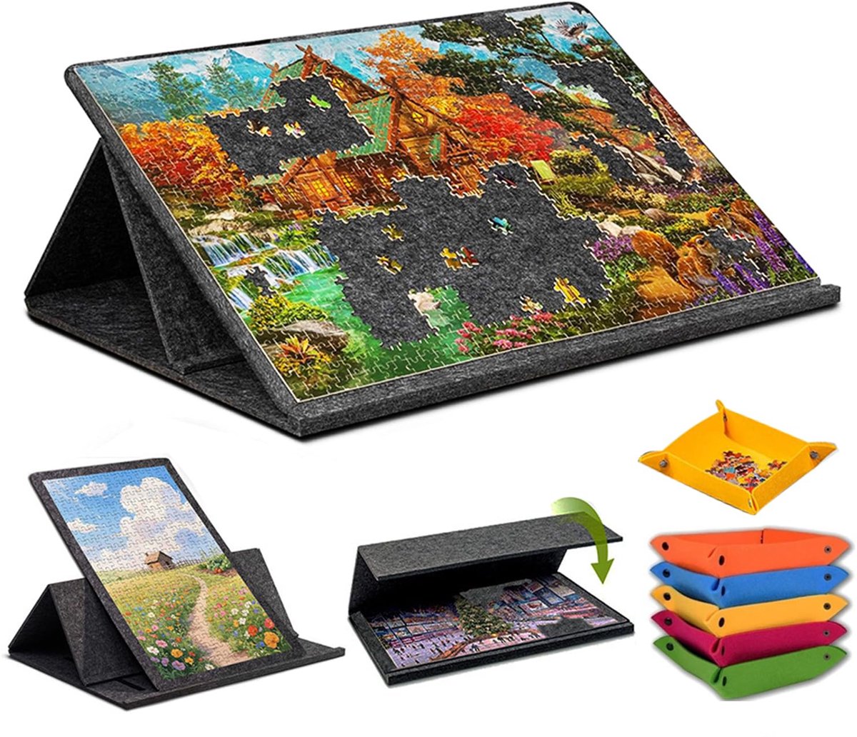 SnelShoppen - Opvouwbare Puzzelmat 1000 stukjes met 2-in-1 Houder en Afdekking, Draagbare Puzzeltafel, Verstelbare Hoek, 6 Kleuren, 78 x 56 cm voor Ki