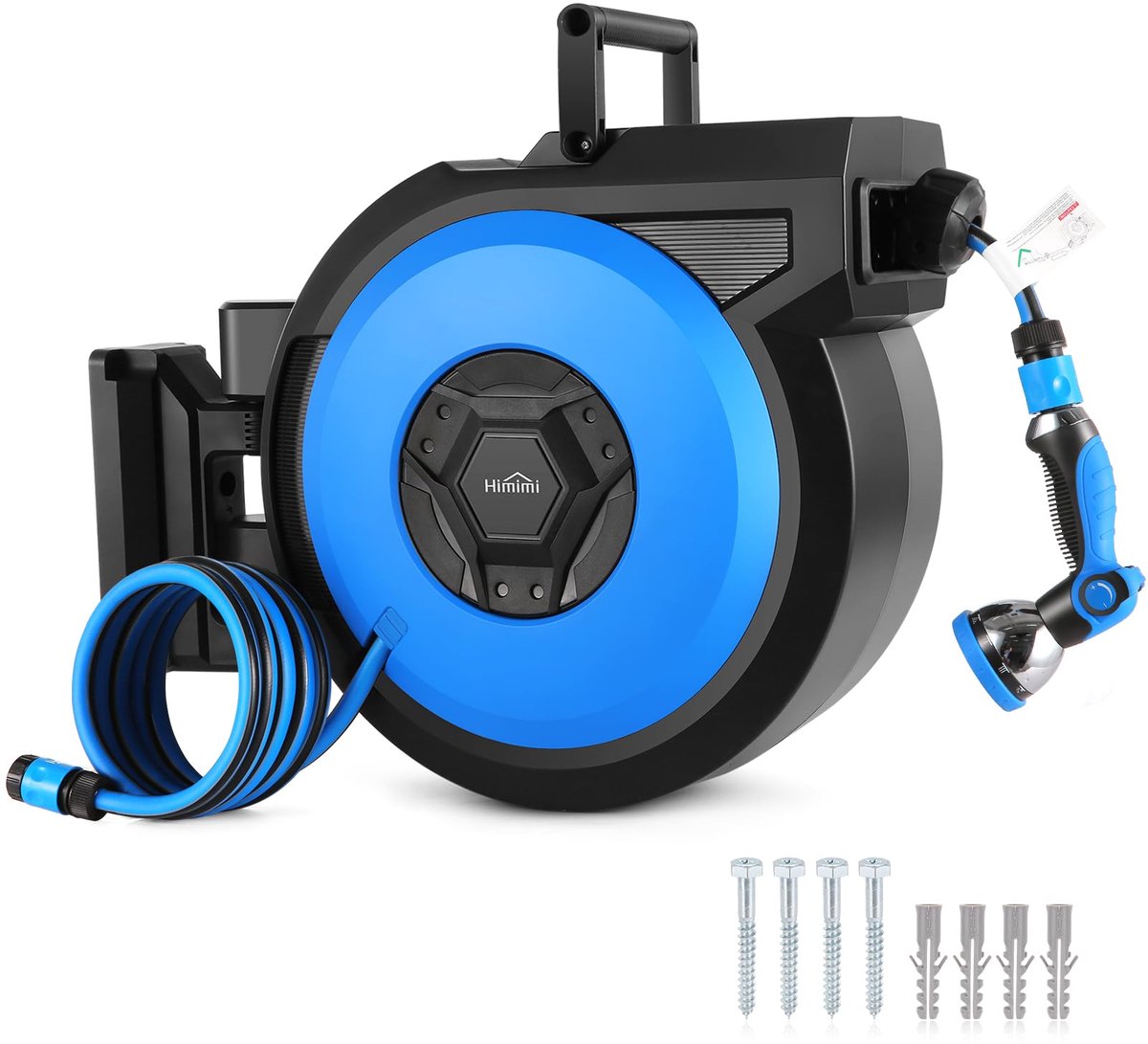 SnelShoppen - Tuinslanghaspel Wandmontage 20 m Automatische Slanghaspel met 10-in-1 Multidouche, 180 Graden Draaibaar, Wandhouder, Tuinslang Blauw voo