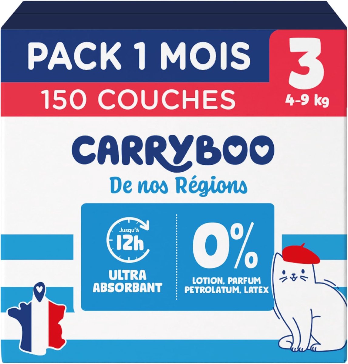 SnelShoppen - Wegwerpluiers maat 3 - 4-9 kg - 150 stuks - Ecologische luiers uit Frankrijk - Natuurlijke samenstelling - Lokale productie - Babyverzor