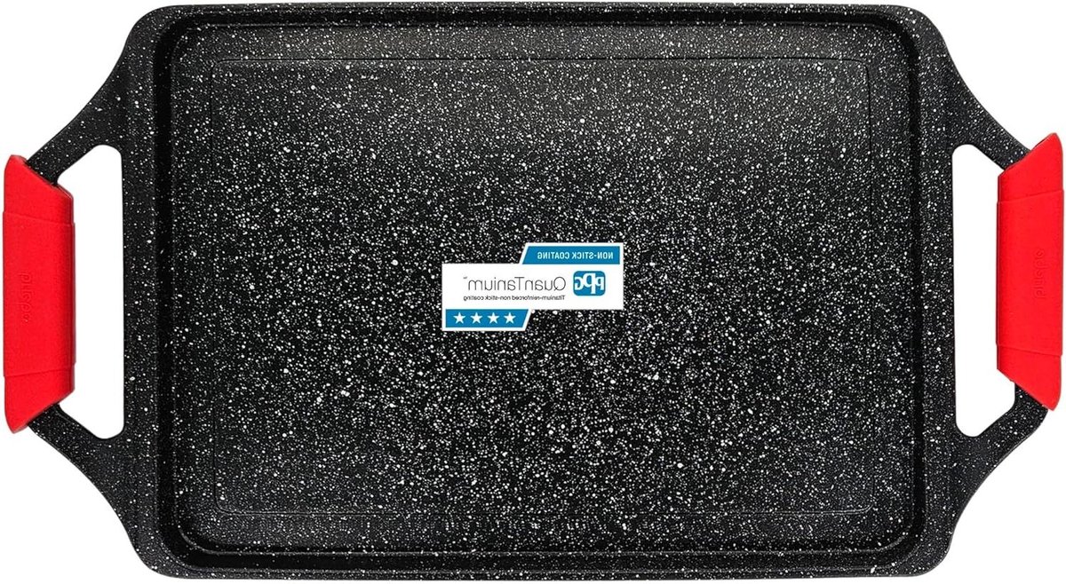 Grillplaat Inductie Bakplaat Gietaluminium Gezond Koken Antiaanbak Titanium 43x25cm Zwart