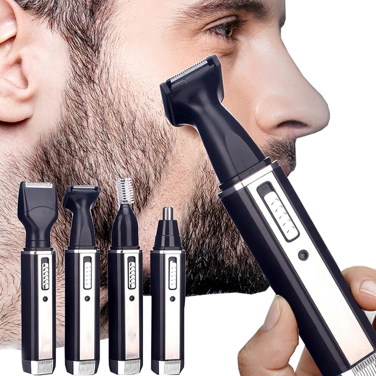 Gezichts Haren Trimmer - Grooming Set - Persoonlijke Verzorging - 3 Verwisselbare Opzetstukken - 13 cm - Zwart