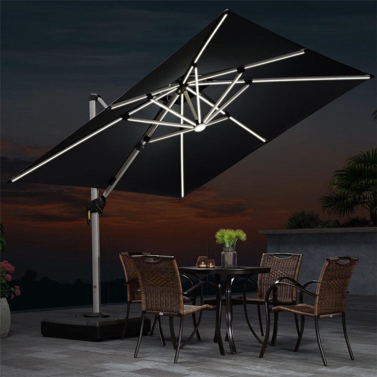 Purple Leaf Parasol déporté avec éclairage LED 270x270 cm - gris