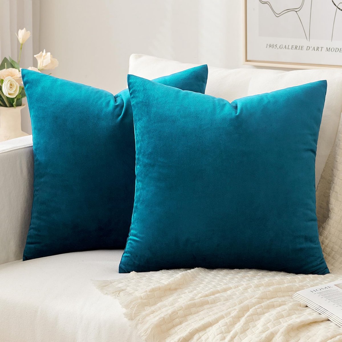 SnelShoppen - Set van 2 Fluwelen Kussenslopen 45x45 cm | Zachte Decoratieve Kussenhoezen voor Bank, Slaapkamer en Woonkamer - Blauw Huishoudelijke Kus