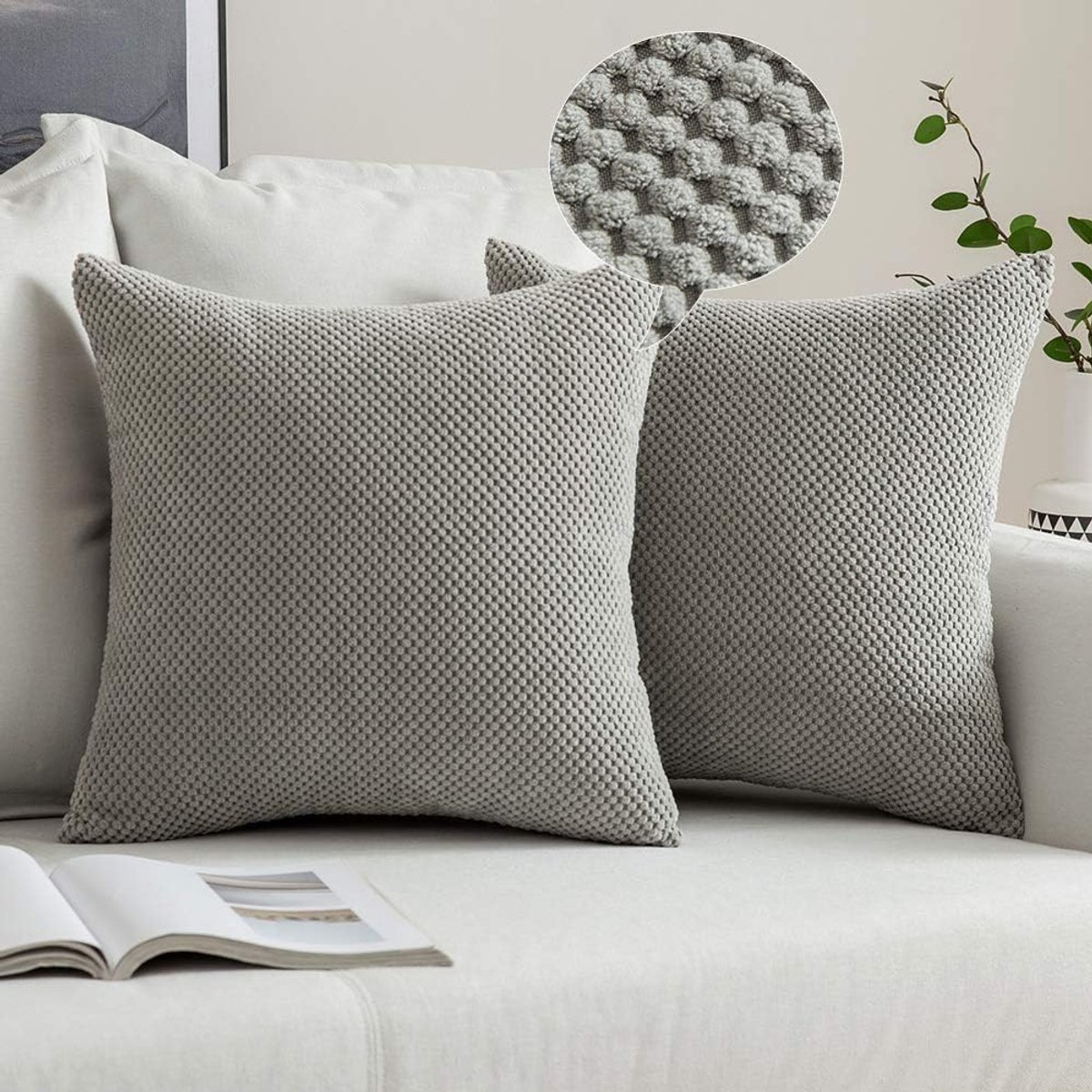 SnelShoppen - Set van 2 Zachte Ribfluwelen Kussenovertrekken, Decoratief en Vierkant, Perfect voor Bank, Slaapkamer of Auto, Massief en Comfortabel
