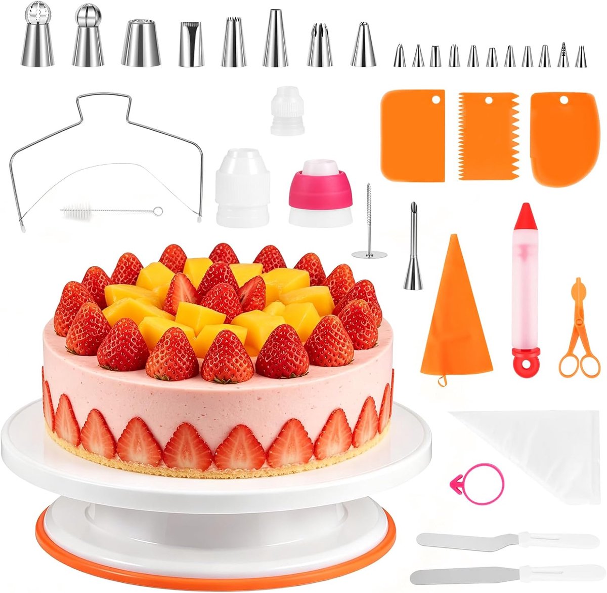 SnelShoppen - Torten Zubehör Set - 61 Delen Compleet Backpakket voor Beginners en Professionals | Inclusief Spritztüllen, Spritzbeutel, Draaitafel, Te