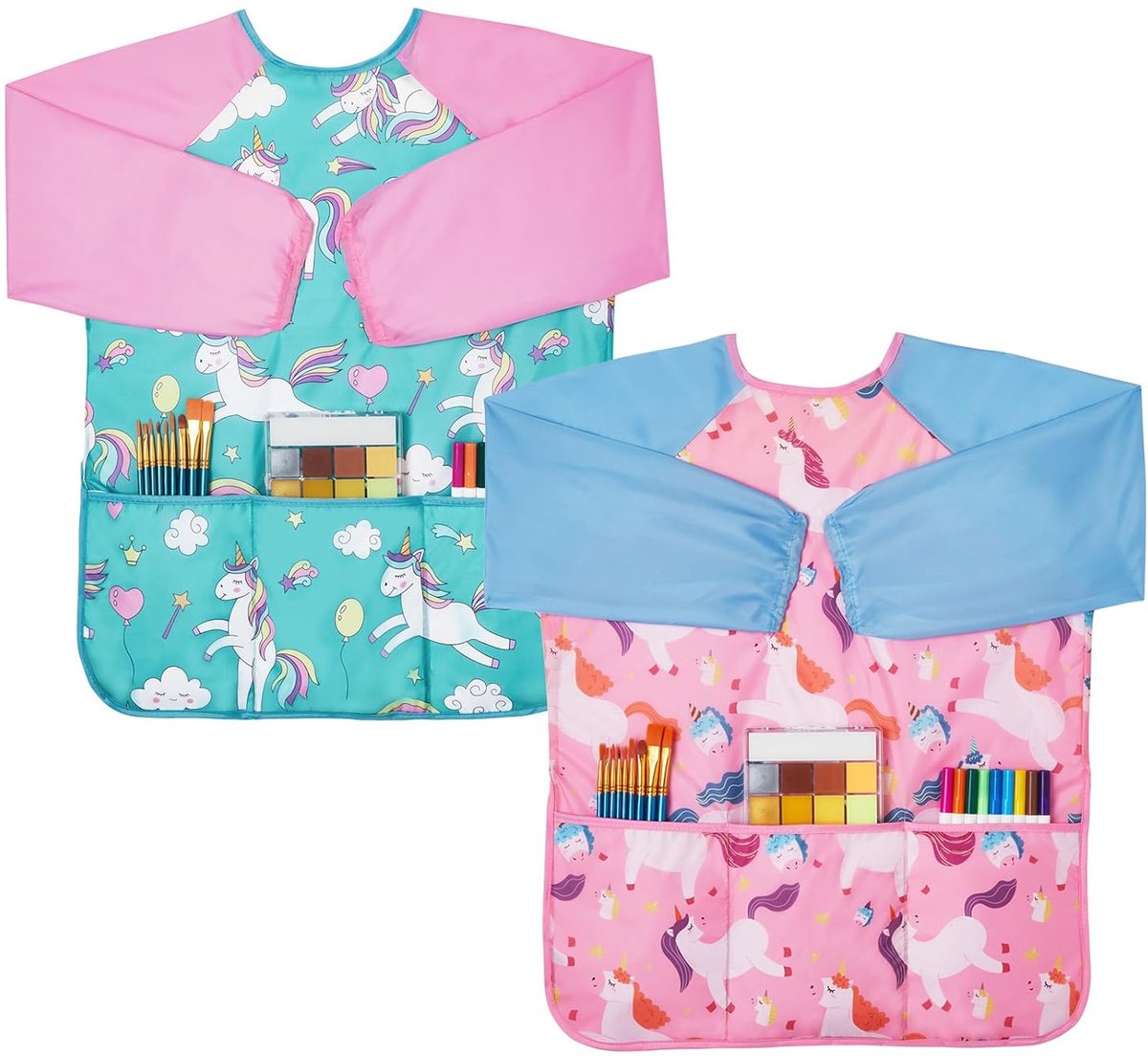 Schilderschort kinderen 3-8 jaar - lange mouwen - waterproof - met 3 zakken voor creatief plezier - ShopVlot
