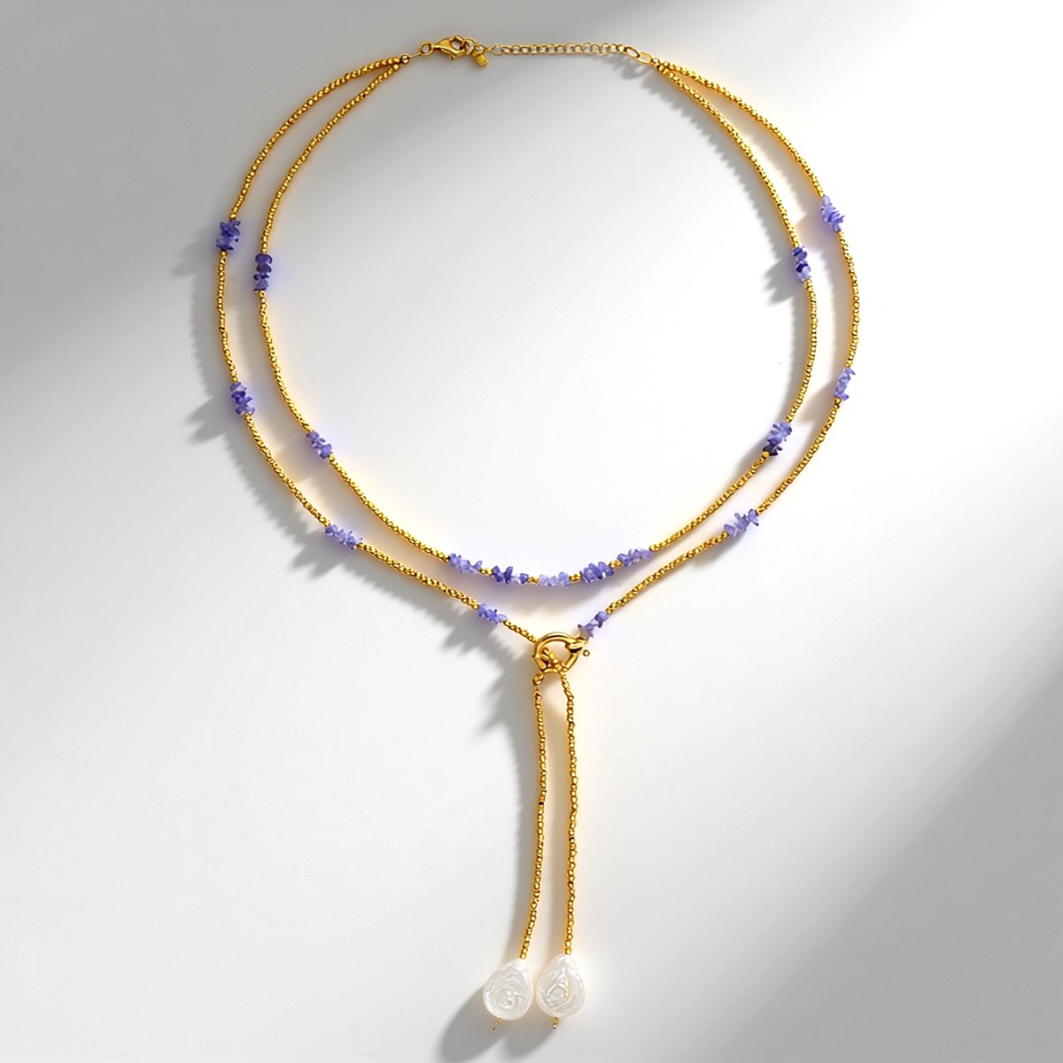 Cavill - Zilveren halsketting 925 sterling met witte peervormige zoetwaterkweekparels, tanzaniet 8.07 ct, verguld - Luxe verstelbare damesketting
