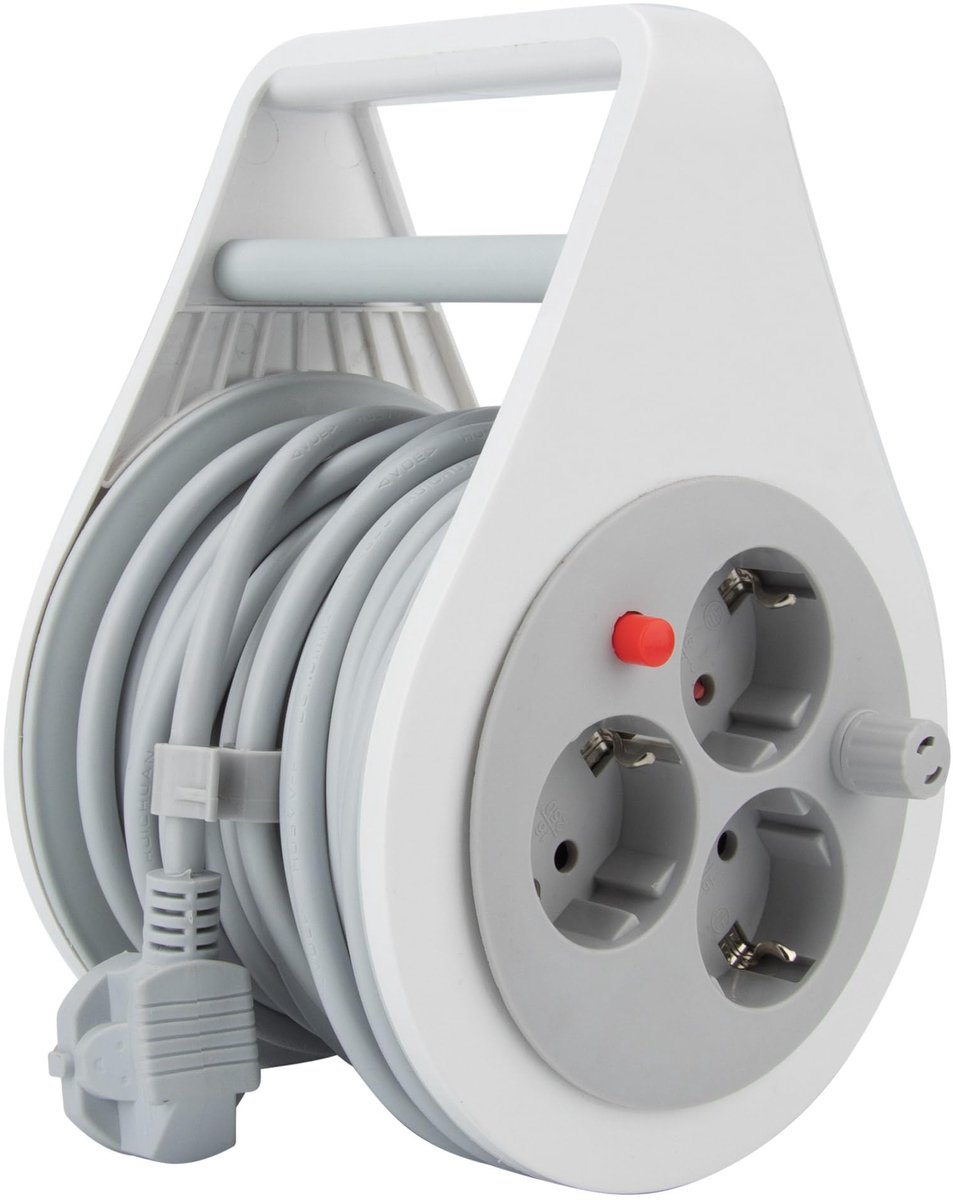 SnelShoppen - Mini kabelhaspel 3-voudig - 7 meter H05VV-F kabel - Wit/lichtgrijs - Ideaal voor camping, tuin, feest en thuisgebruik