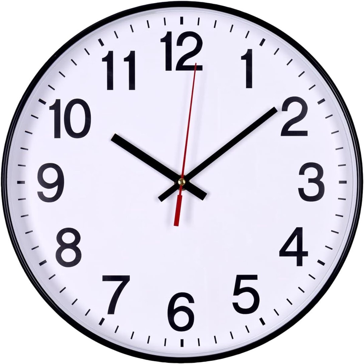 SnelShoppen - Wandklok kunststof 34 cm zwart geruisloos met Arabische cijfers voor school, kantoor, woonkamer, keuken - moderne analoge decoratieve wa