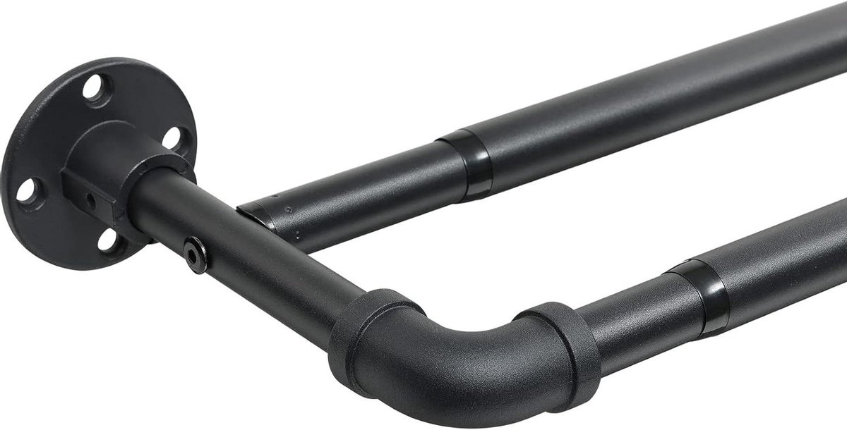 Dubbele Gordijnroede - Uitschuifbaar Metaal - Venster Decoratie - Industriële Stijl - 74-236 cm - Zwart