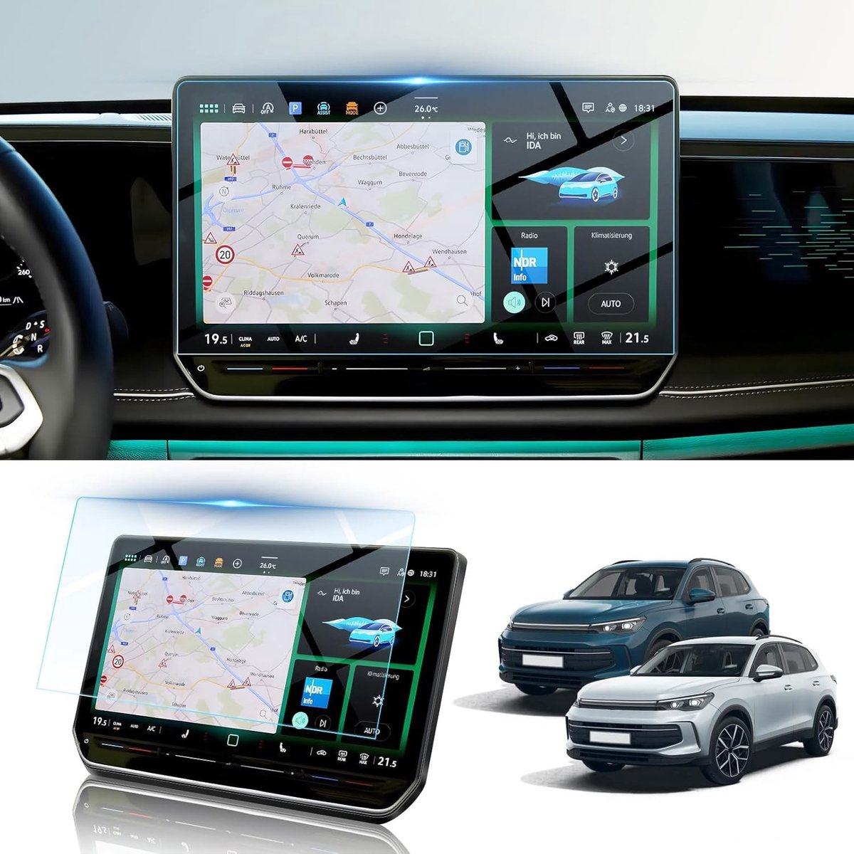 15 Inch Navigatie Beschermfolie, 9H Gehard Glas Screen Protector, Geschikt voor VW Tiguan 3 2024-2025, Krasbestendig, Schermbescherming, Auto-accessoires, Duurzaam en Betrouwbaar