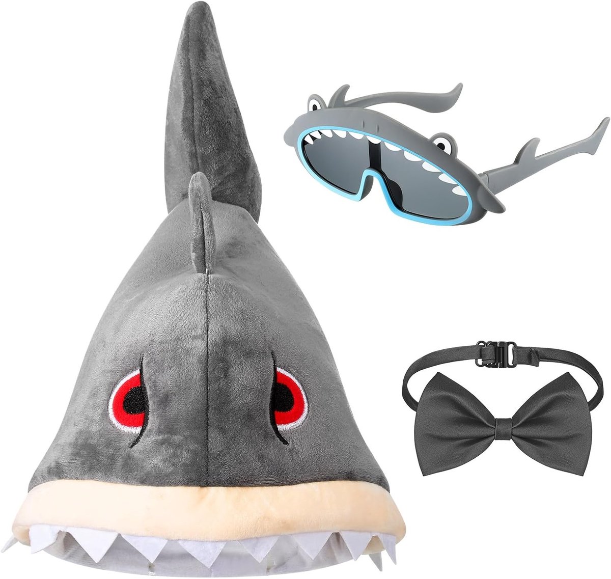 Grijze Haai Kostuum Hoed met Verstelbare Funny Party Bril en Strik voor Kinderen en Volwassenen, Perfect voor Carnaval en Halloween Feesten
