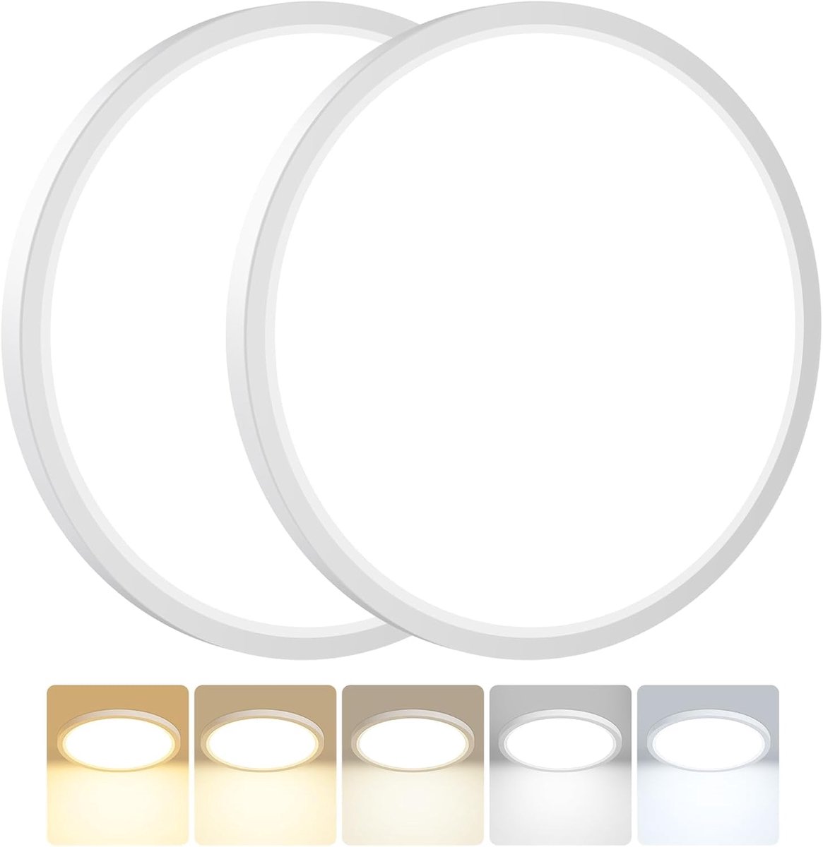 SnelShoppen - 2Stück LED Deckenlamp Flach 24W, 5 Kleuren 3000K-6500K, IP54 Waterdichte Lamp voor Badkamer, Flur, Schlafzimmer, Rund 33cm