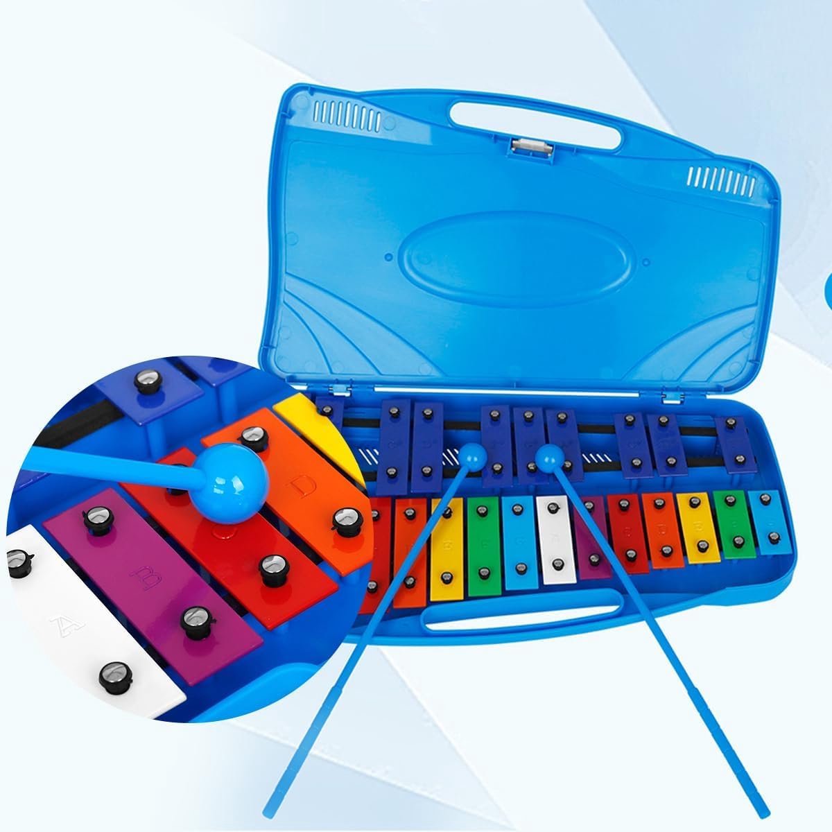 SnelShoppen - Professioneel Diatonisch Klokkenspel met 25 Toetsen, Upgrade van Xylofoon, Blauw, Inclusief Twee Hamers voor Muziekles, Feestjes en Crea