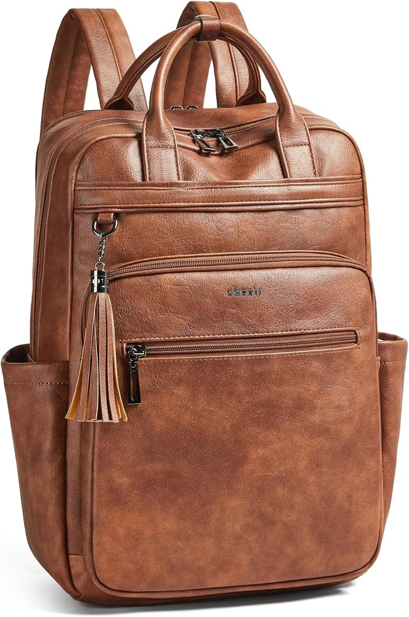 SnelShoppen - Shrrie Rugzak Dames 15,6 Inch Laptoprugzak Waterdicht Leer Met Laptopvak Bruin Voor Werk Universiteit Reizen Kantoor
