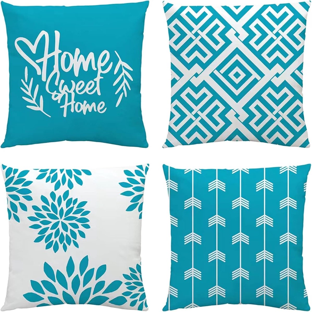 SnelShoppen - Zachte Kussensloop Set van 4, 40 x 40 cm, Turquoise, Decoratieve Kussenovertrekken voor Bank en Bed, Modern en Behaaglijk Sierkussen, Vi