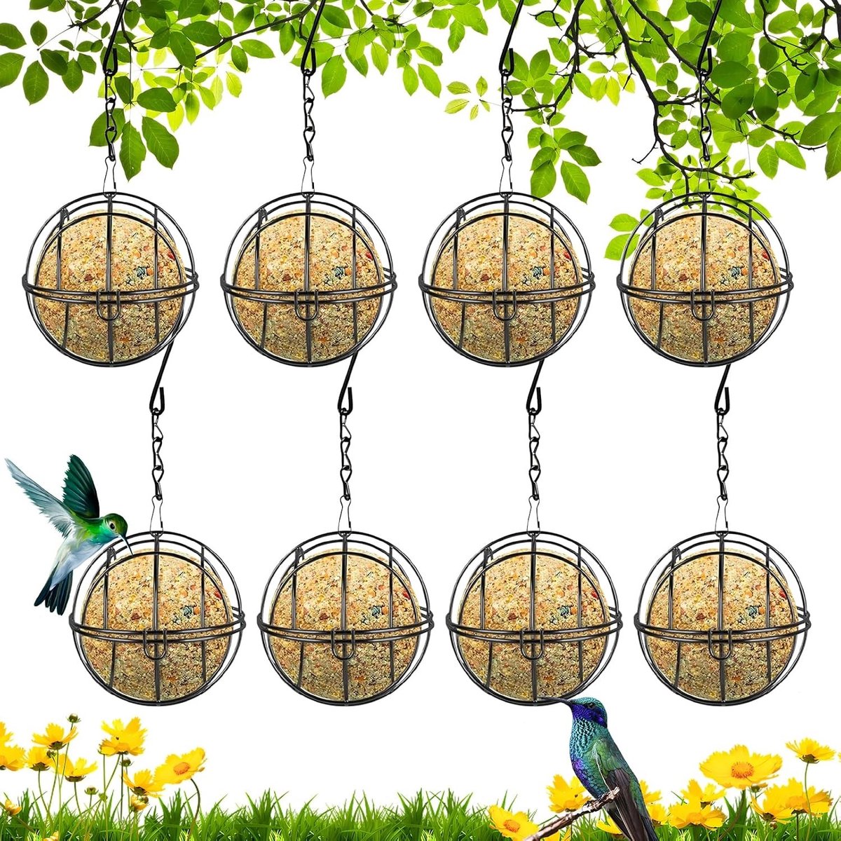 Set van 8 Meisjes Knödelhouders voor Vogels met Flapdeksel - Hangende Voederhuisjes voor Wilde Vogels in Tuin en Balkon