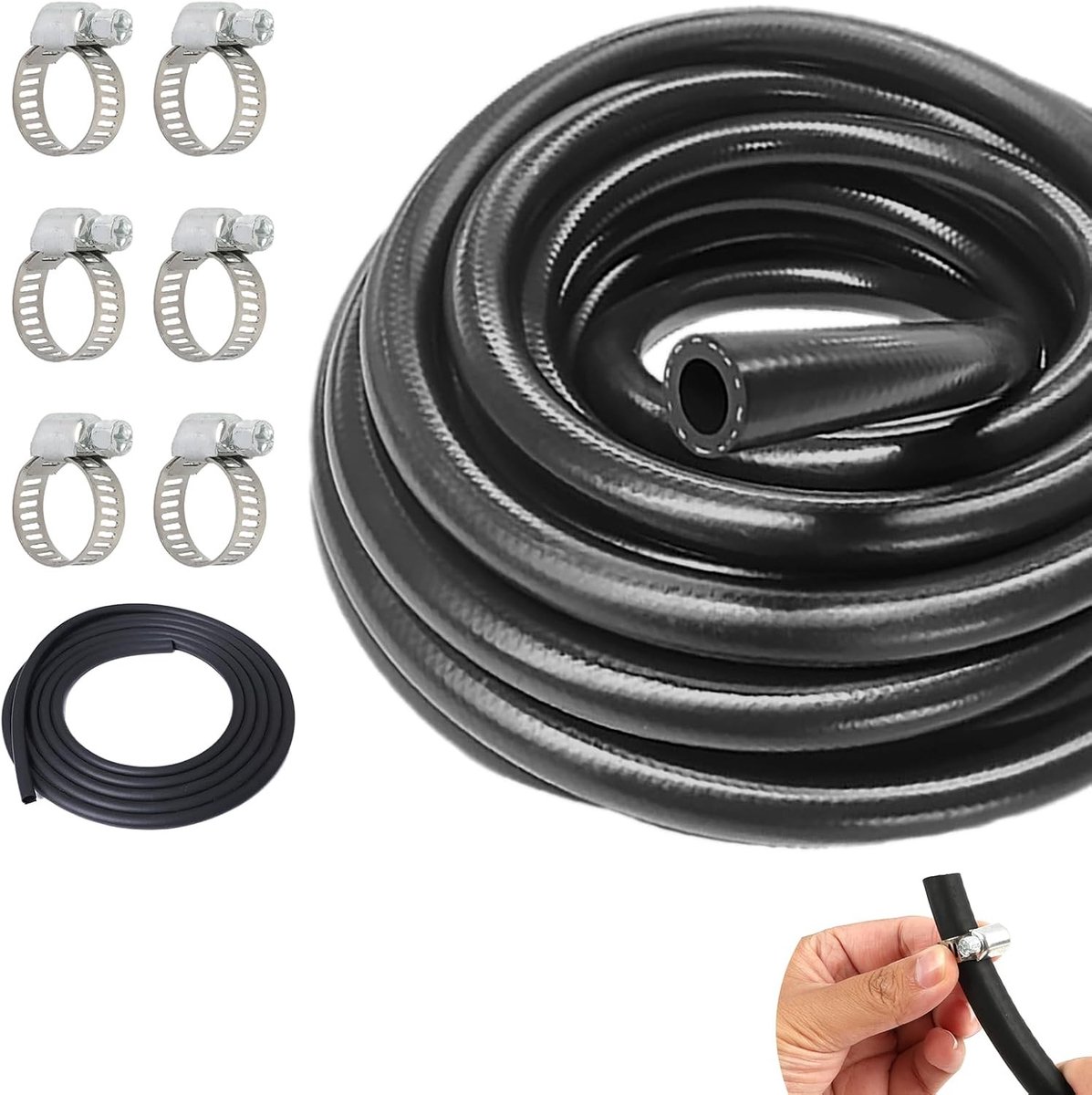 Hoge Kwaliteit 1m Brandstofslang 6mm met 6 RVS Slangklemmen, Geschikt voor Auto's, Tractors en Tuinmachines, Ideaal voor Hydraulische Toepassingen en Kleine Motoren