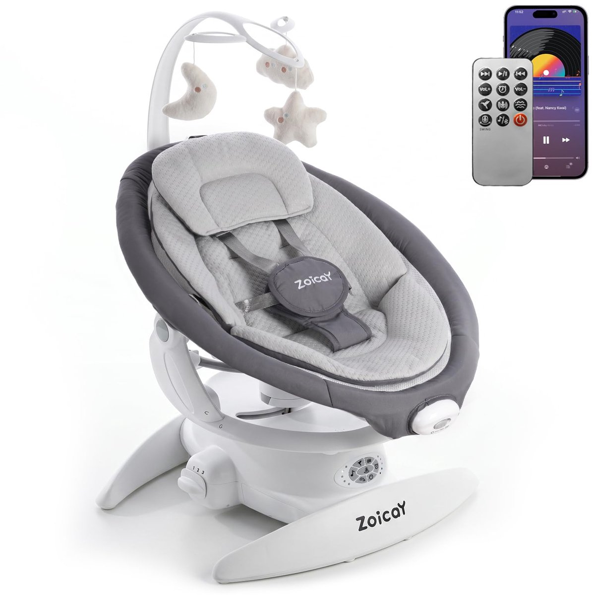 SnelShoppen - Elektrische Babywipstoel met 9 Schommelsnelheden, Verstelbare Babywieg, Comfortabele Zitting, Geschikt voor Binnen en Buiten, Lichtgewic