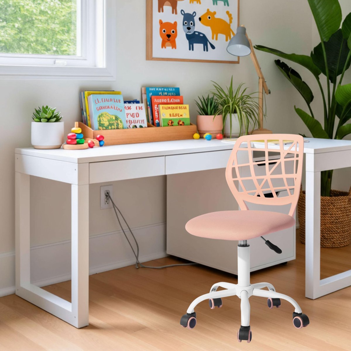 SnelShoppen - Hoogte Verstelbare Kinderstoel Ergonomische Bureaustoel Draaistoel met Rugleuning en Armleuningen voor Kinderen 3-10 Jaar - Kleurrijke J