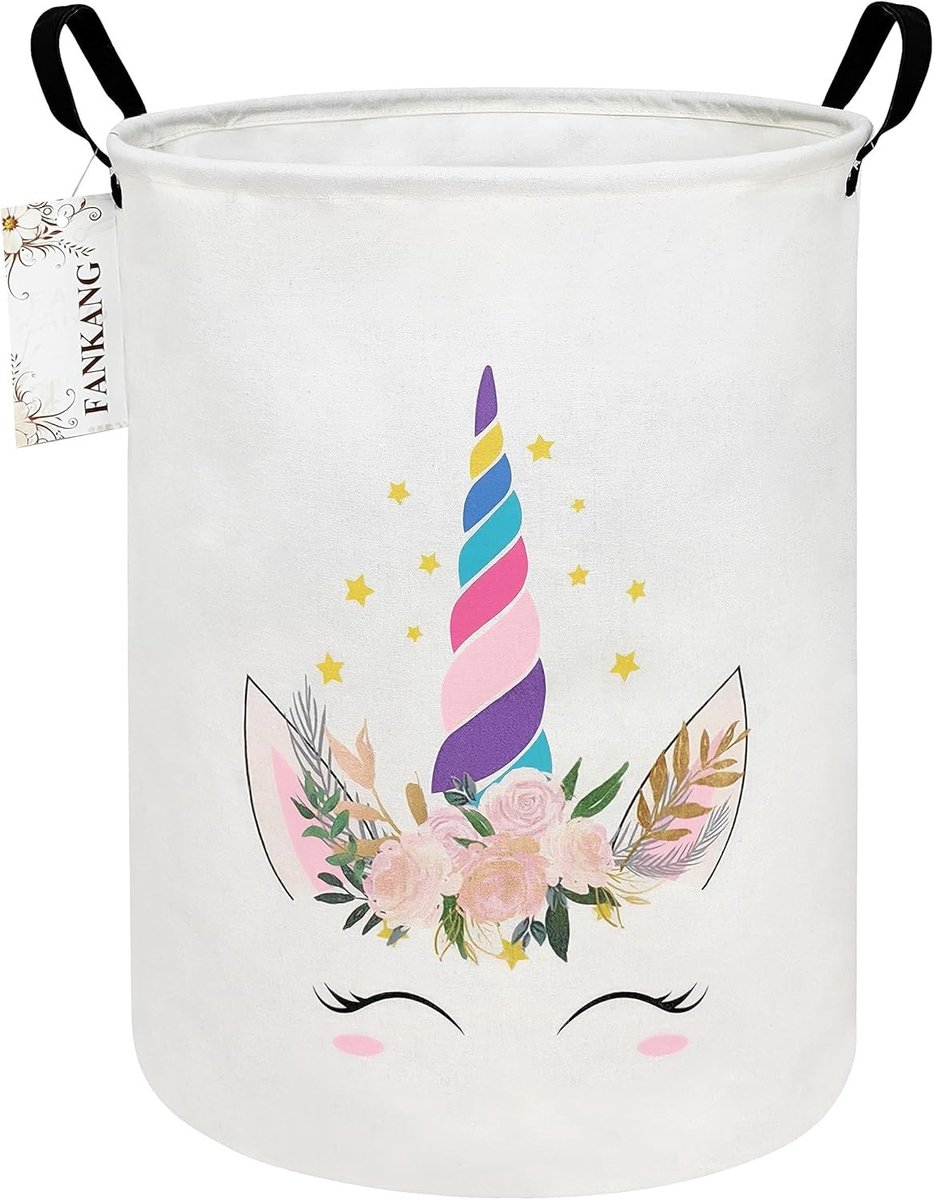 Opvouwbare Wasmand voor Kinderen - Waterdichte Canvas Opbergmanden voor Speelgoed, Kamerdecoratie en Cadeaus (Ronde Roze Eenhoorn)