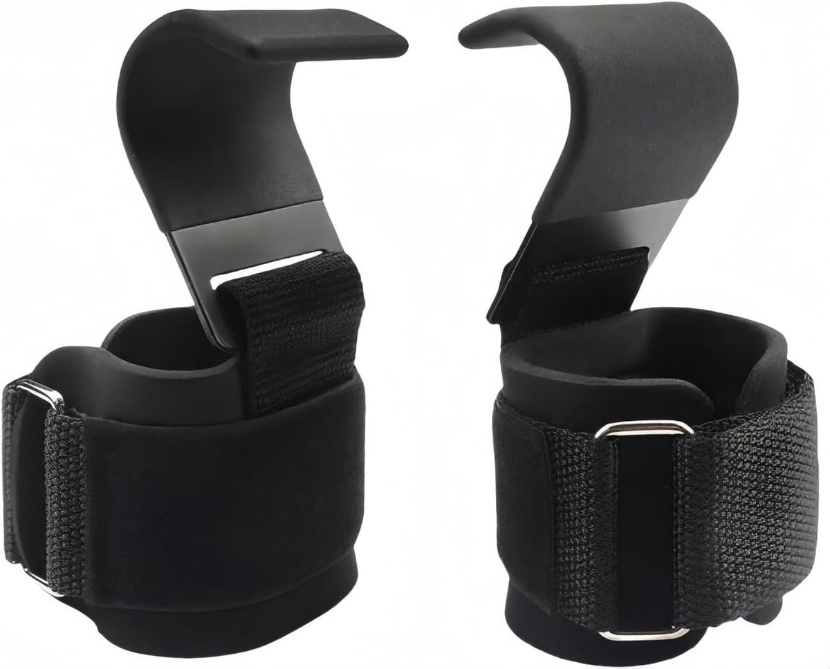 Wrist Straps met Haken voor Gewichtheffen, Spiertraining, Deadlifts en Pull-Ups - Unisex Zwart, Ideaal voor Krachttraining en Fitness