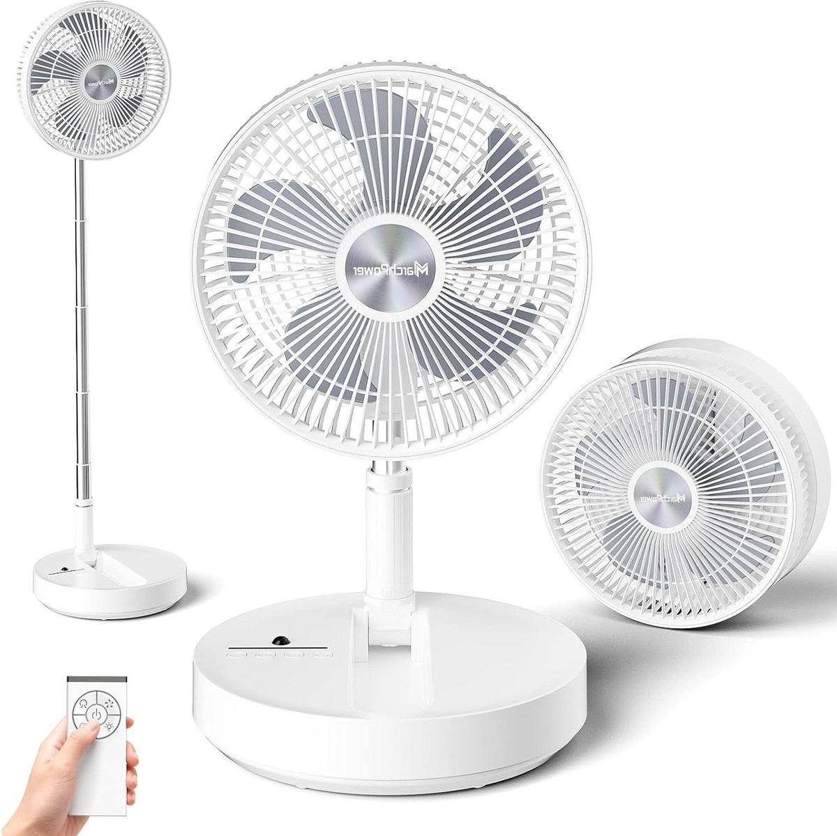 Vloerstaande Ventilator - Tafelventilator Opvouwbaar - Buiten Koelen - 21 Uur Batterijduur - Verstelbaar - Wit