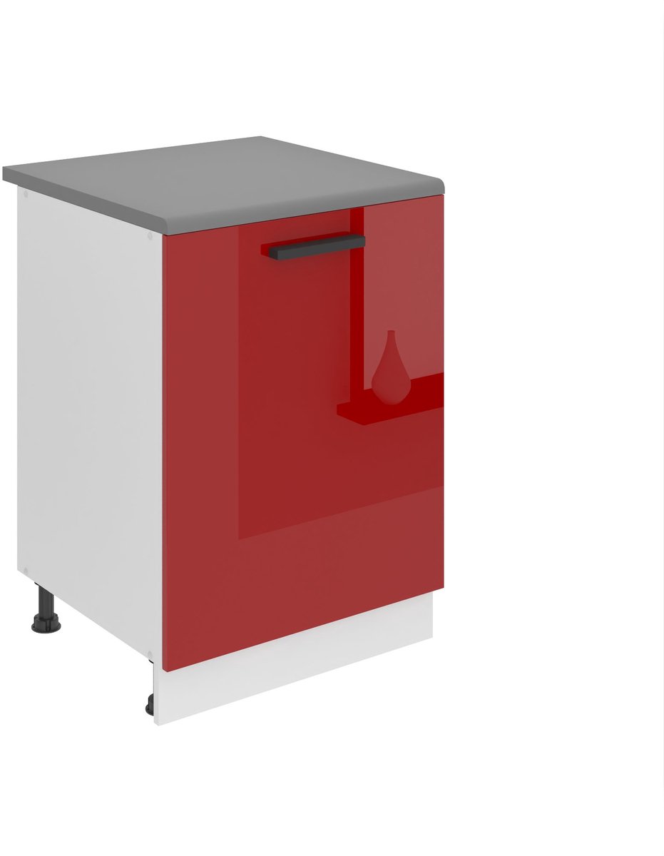 BELINI Keukenonderkast SD 60 cm met 1 Deur met Werkblad - Rood Hoogglans