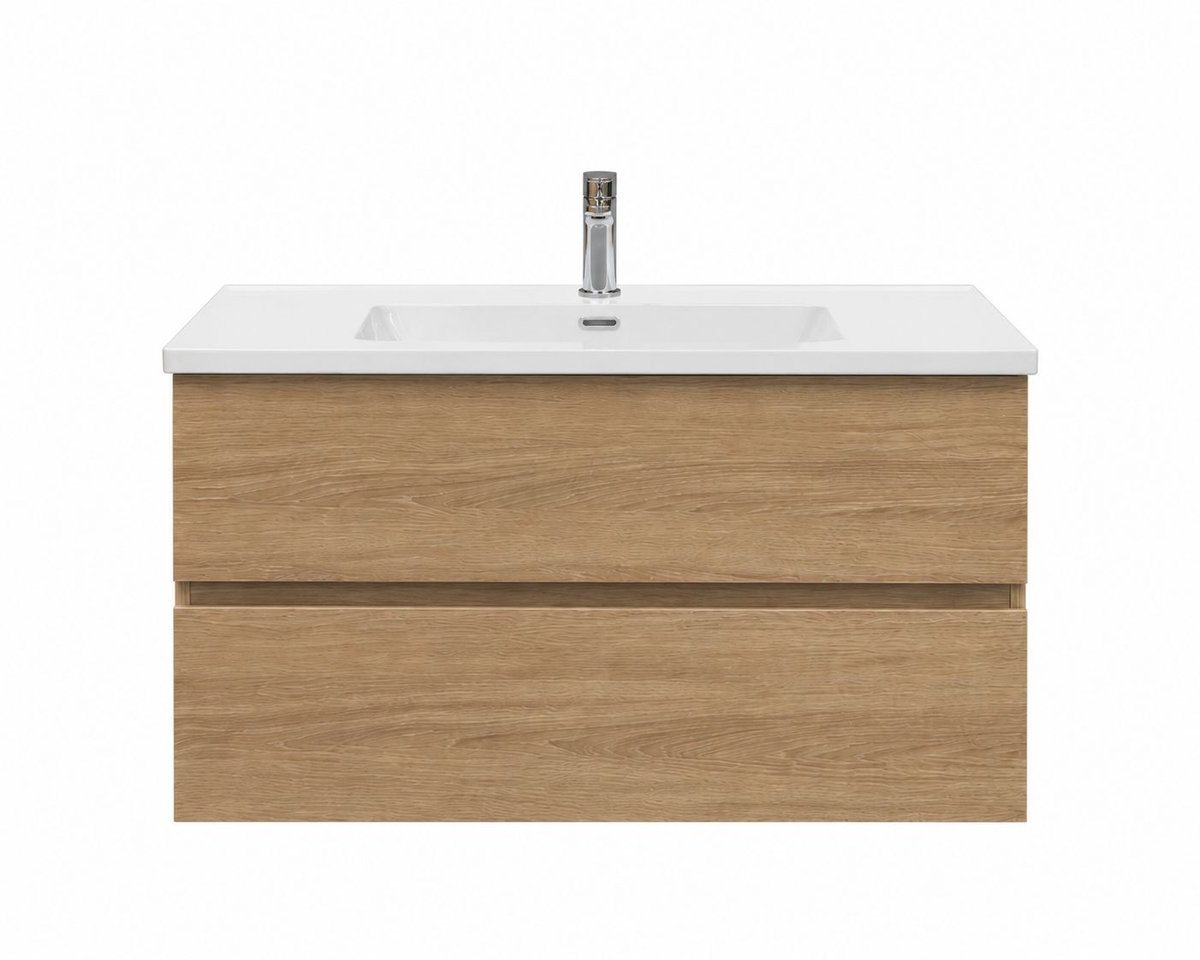 Luxelvia Badkamermeubel Meubelset Eikgrijs 80 x 50 x 58 cm – Strakke Design met Wastafel | Soft-close, Vochtbestendig Multiplex