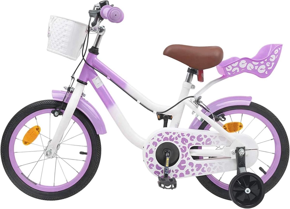 Kinderfiets met zijwieltjes Loopfiets voor kinderen Leren fietsen Verstelbare handvatten 16 inch Paars