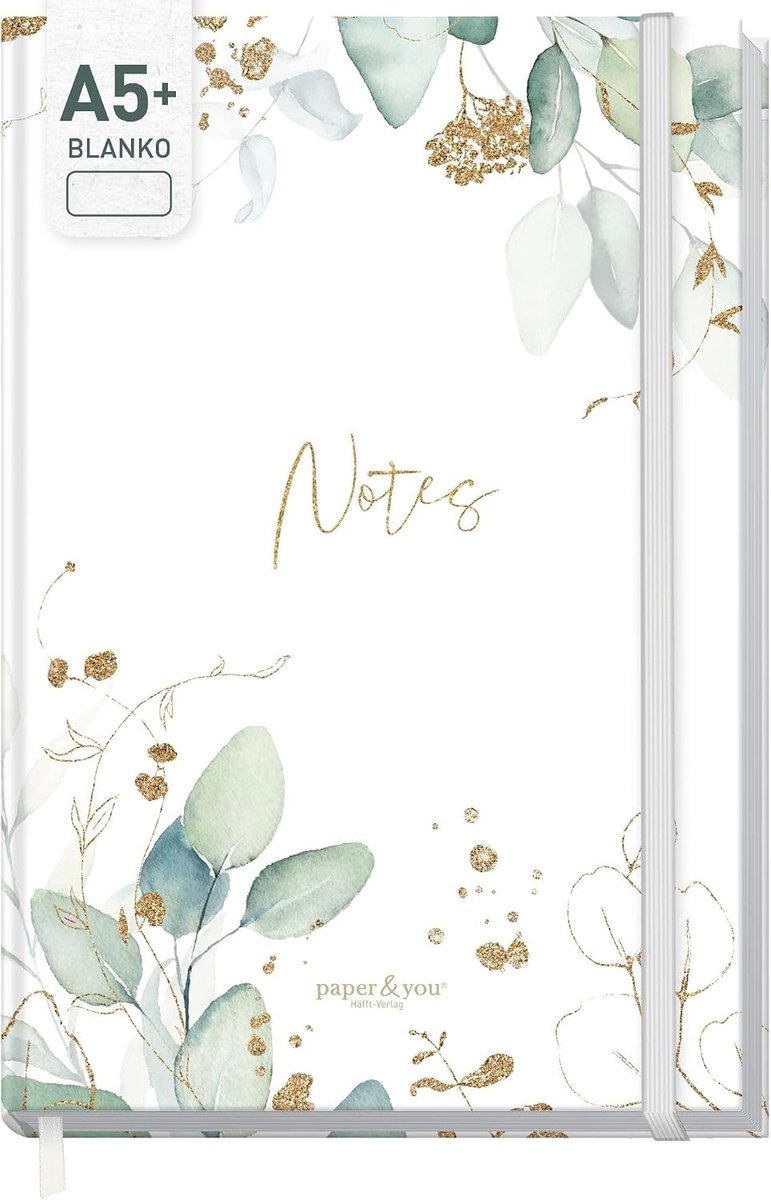 Digitaal notitieboek - Bladgoud - 15,5 x 22,2 cm - Blanco journal met elastieken band - Voor dagboek en creatieve notities
